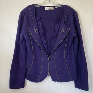 Rare Charlie and Robin Anthropologie Purple Ruffle-Trim zip cardigan